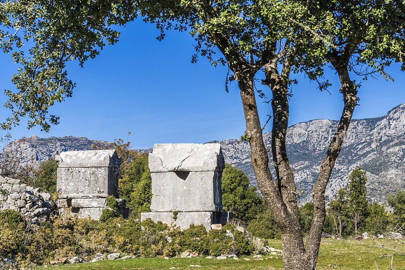 来自Dodurga村的Sidyma古城。Fethiye, Mugla，土耳其。